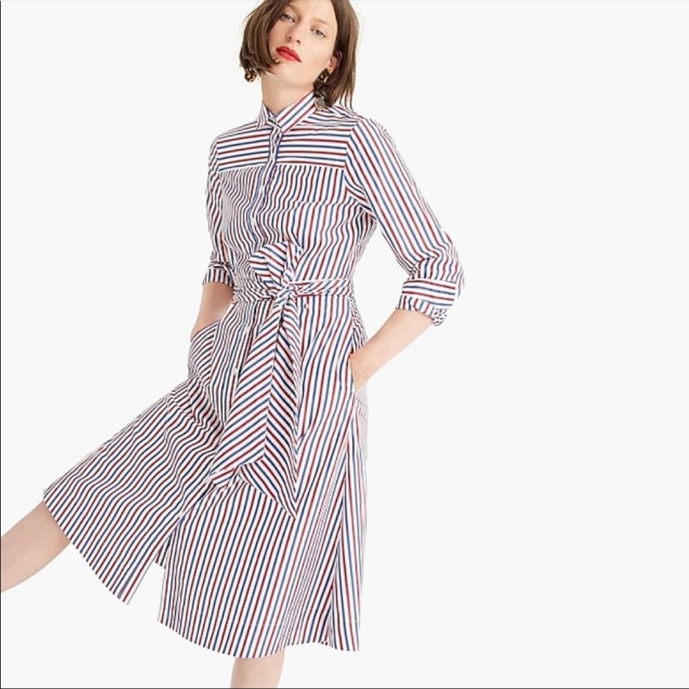 J.Crew Striped Red, White & Blue Belted Dress Size 8 New